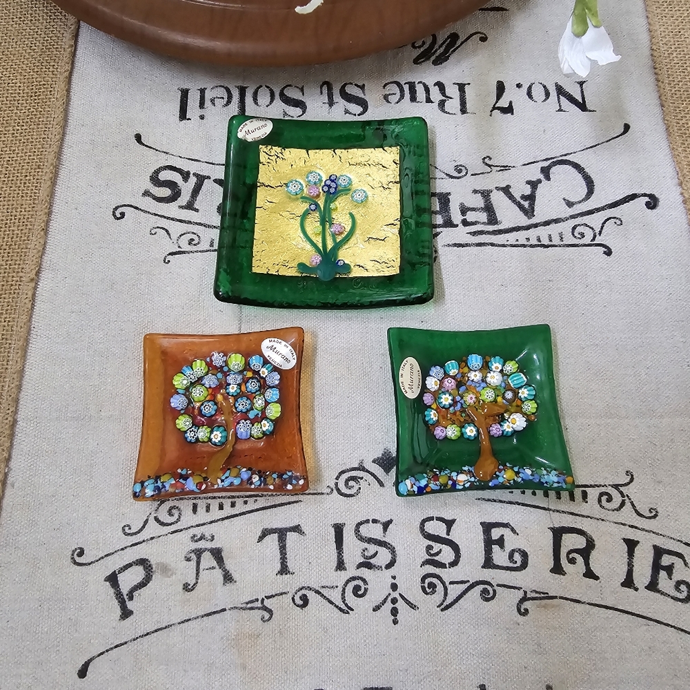 Vintage Murano Tree of life trinket dishes. 2 are 3x3 1 is 4x5. Beautiful